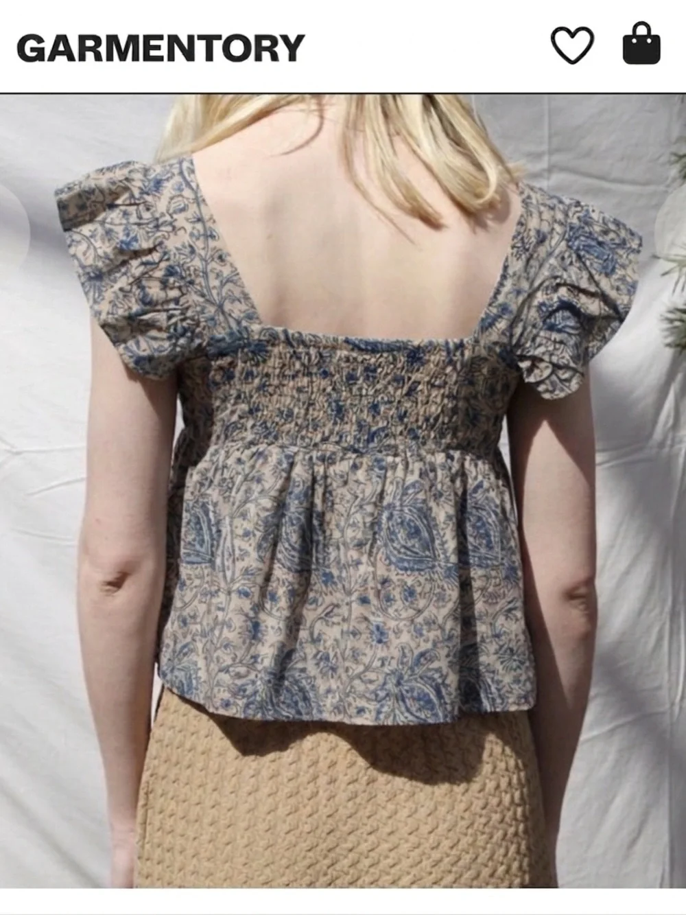 MATTA $175 • 18” PTP • Blue Floral Boho Square Neckline Ruffle Sleeve Top - Picture 10 of 10